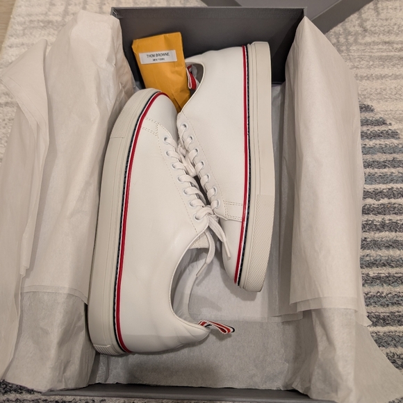 [Thom Browne] White Vitello Calf Tennis Sneakers Sz 38 - Picture 9 of 14